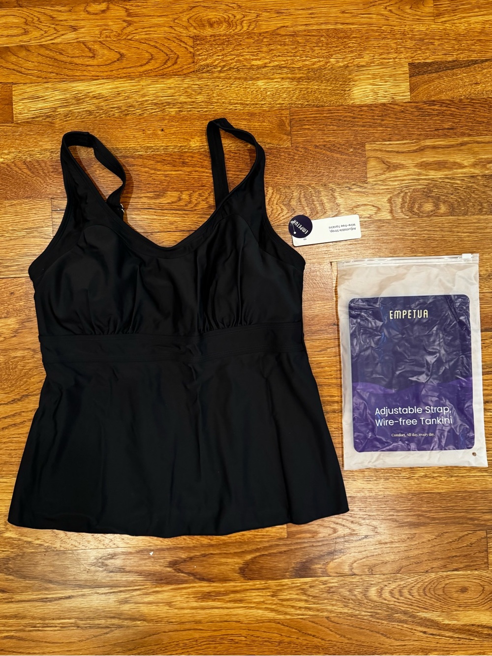 NWT Shapermint Women's Adjustable-Strap Wire-Free Tankini Top - Black - Large